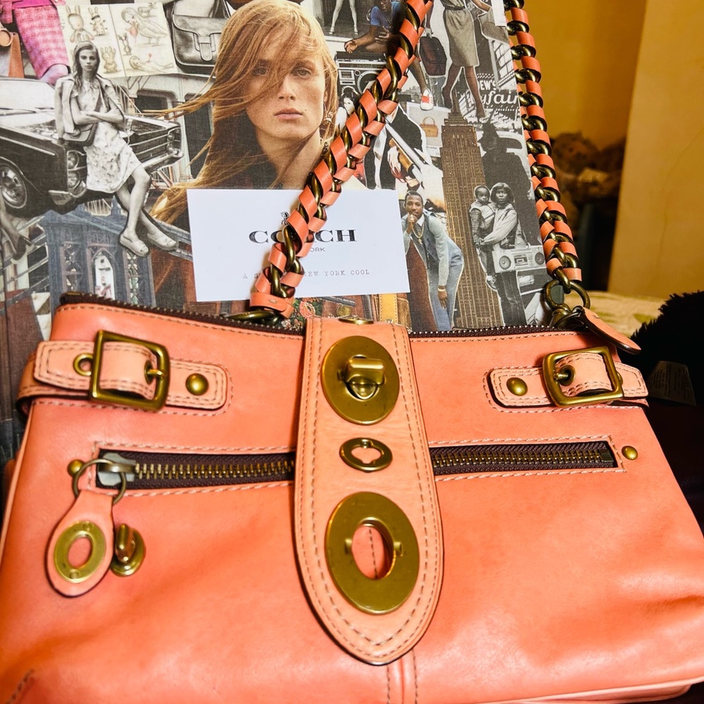 Coach Legacy Bridget 11622 Pink/ coral Leather Shoulder Bag with Gold Accents